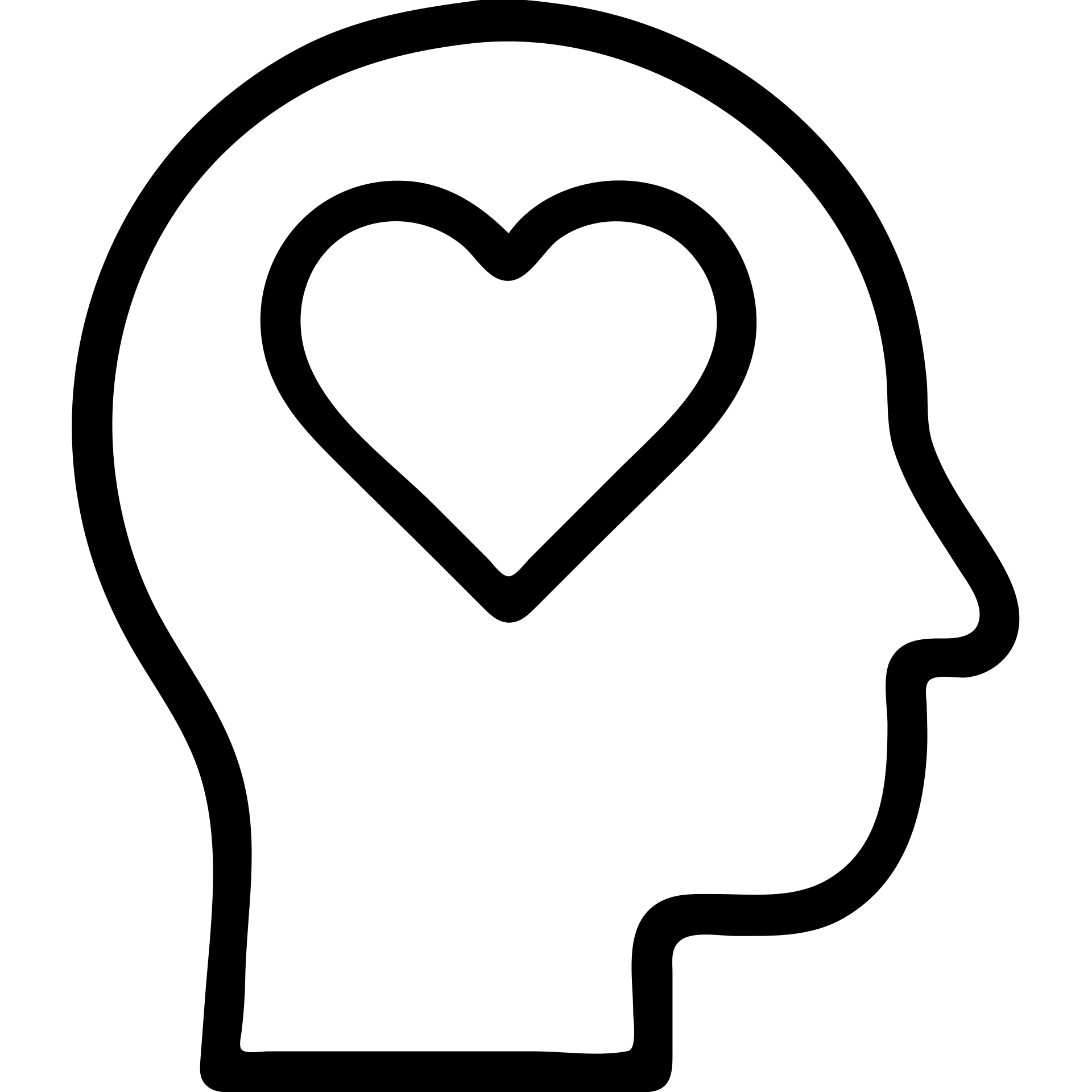 black line style, silhouette of head with heart inside, concept of self-care, mental health emoji