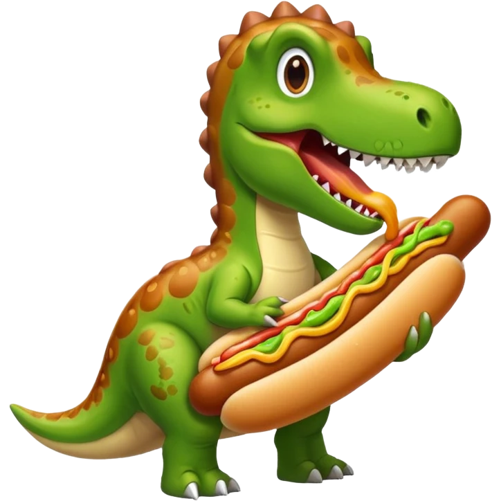 dinosaur eats hotdog emoji