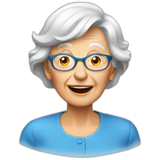 elderly woman speaking loudly blue shirt emoji
