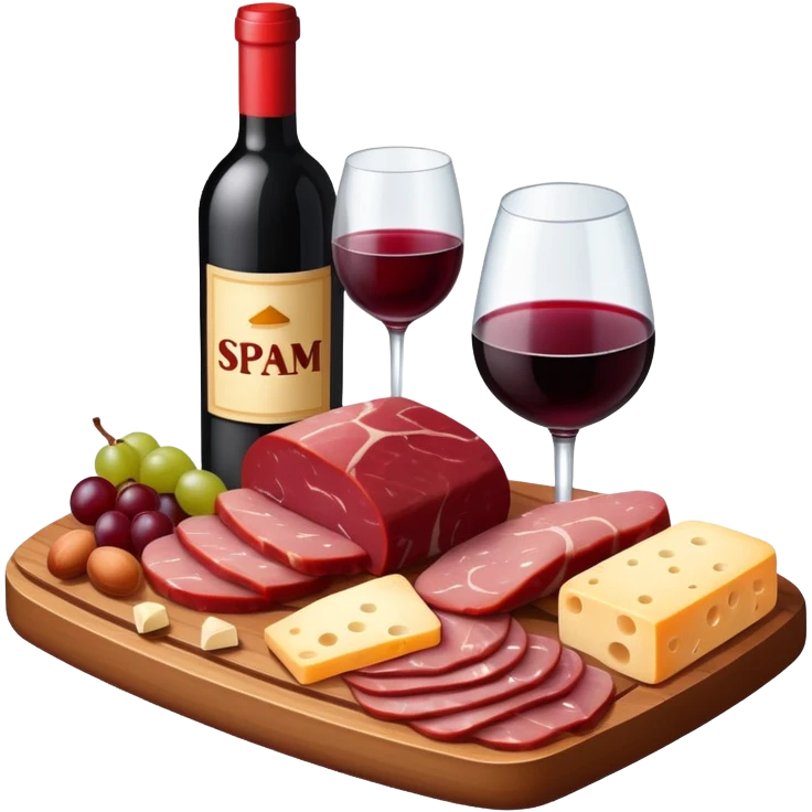 SPAM MEAT charcuterie with fruit and a bottle of wine emoji