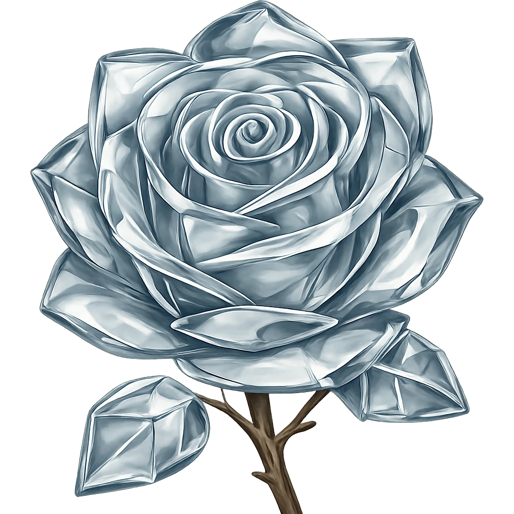 Make the rose made of ice look like glass in the style of emoji, preserving the emoji style and making it transparent and shiny like glass, with no background. emoji