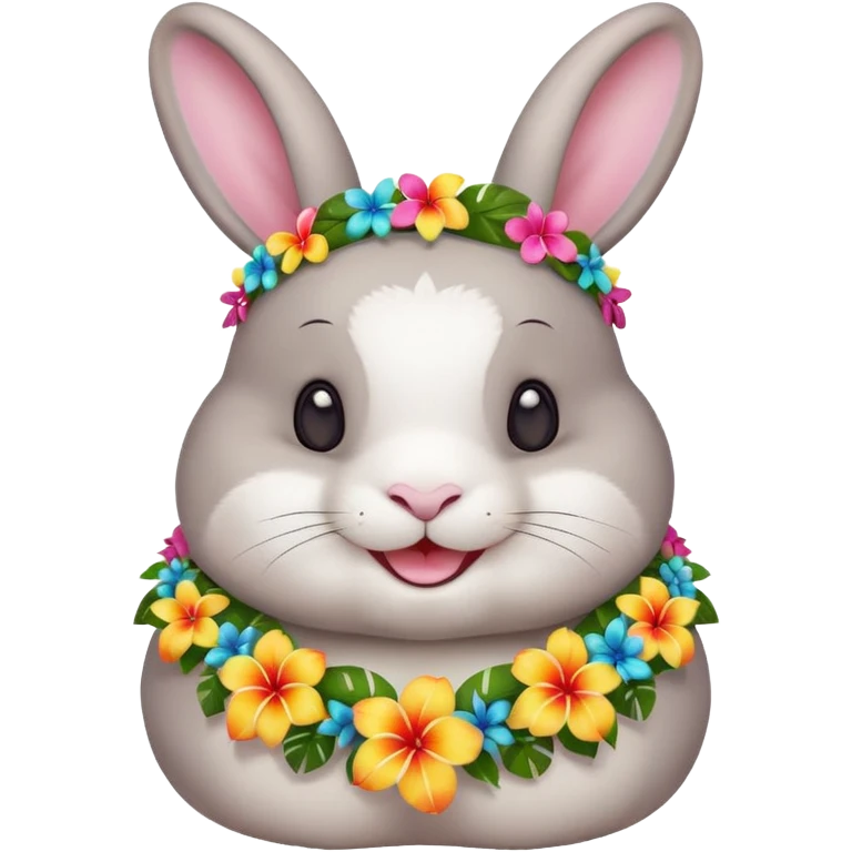 A chubby rabbit with a colorful tropical lei, smiling sweetly. emoji