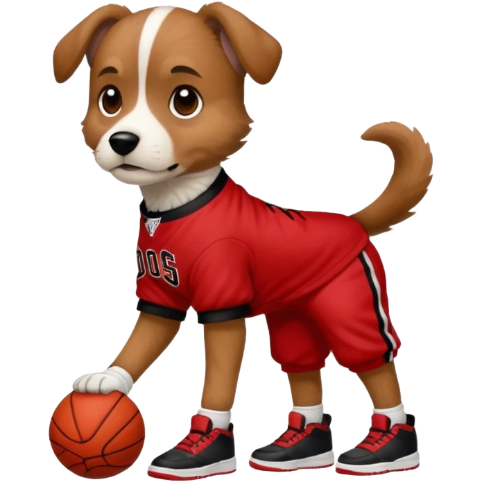 Dog wearing all Jordan clothes with shoes emoji