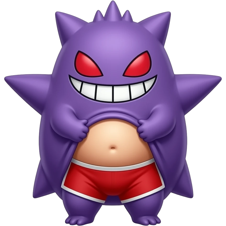 Gengar wearing red briefs pulls down bulge briefs emoji