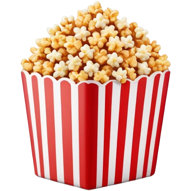 extremely minimalist caramel popcorn in red and white striped package, ultra simple design, no details, clean lines, Apple emoji style emoji