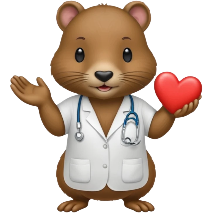 Crea una nutria con una bata médica haciendo un corazón con sus manos  emoji