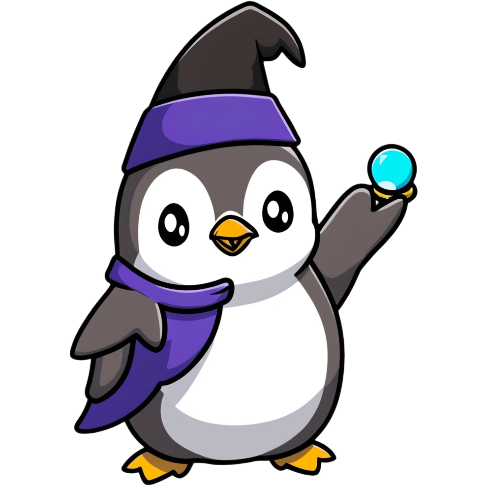 penguin wizard holding a glowing orb emoji