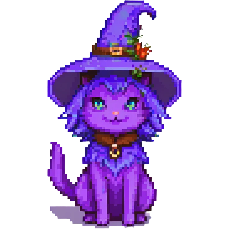 purple witch cat, pixel art style, full body, facing left emoji