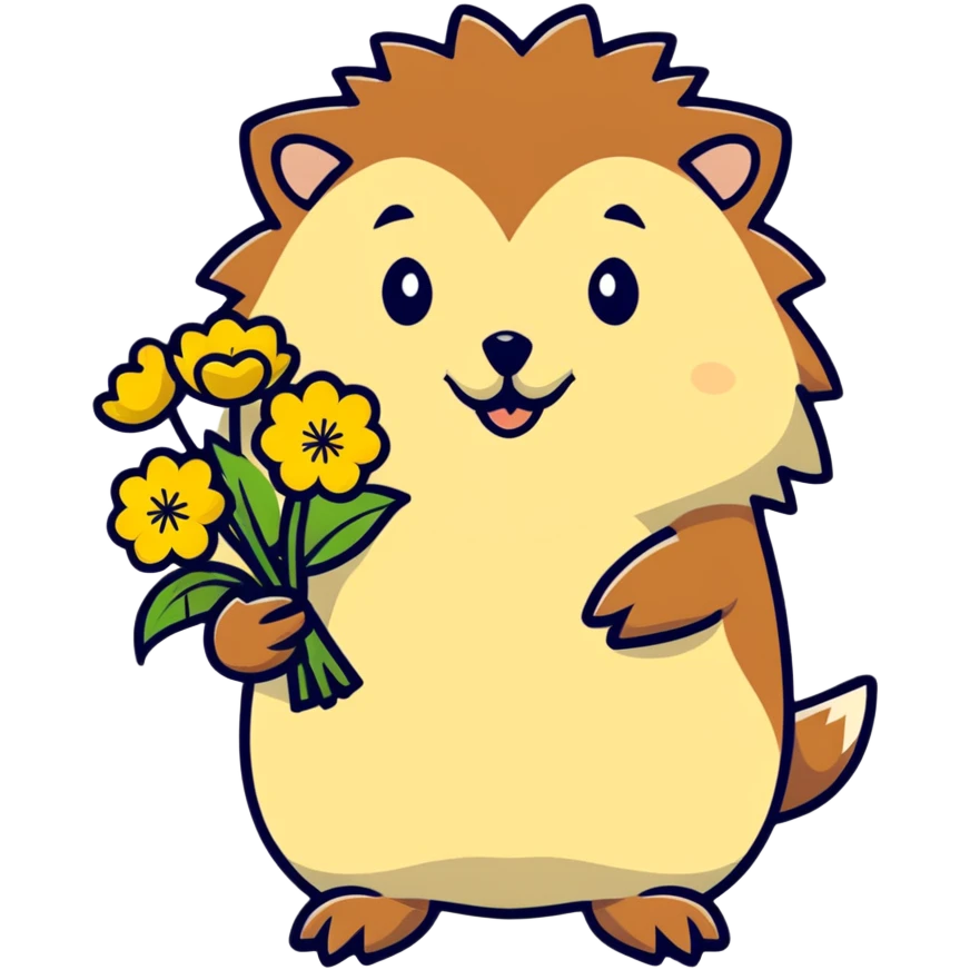 hedgehog with a bouquet of yellow dandelions emoji