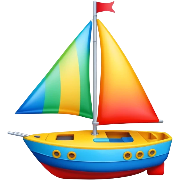 A colorful toy sailboat with a cute smiling face on the bow emoji
