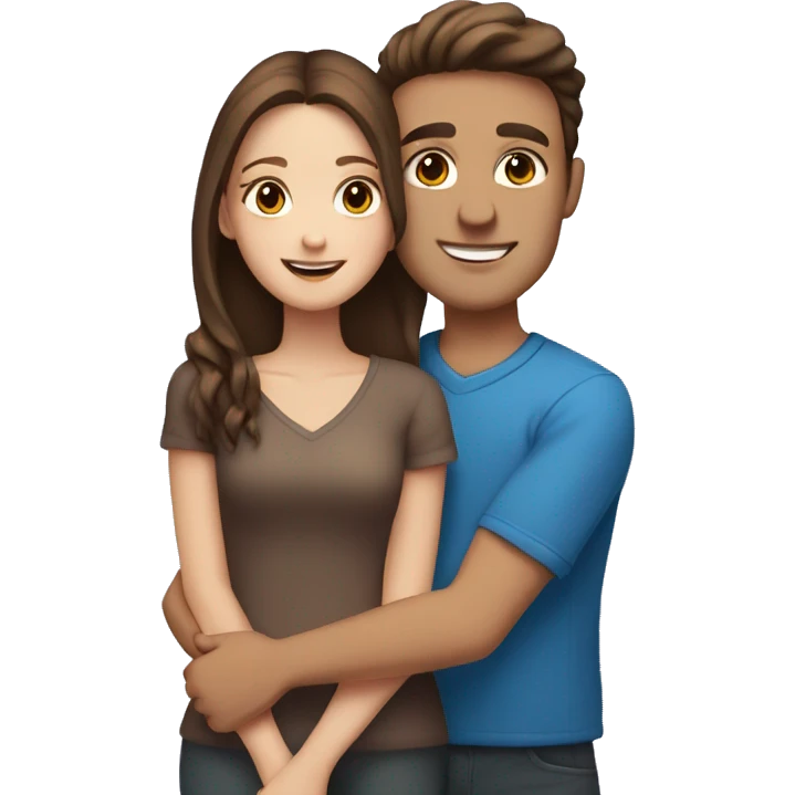 brunette guy with brown eyes hugs girl with light brown hair and blue eyes emoji