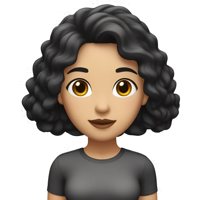 woman,    swimming, light brown skin, long black hair, short stature, brown eyes, wearing a white shirt and black shorts, normal physical build, lower lip slightly larger than the upper lip. emoji