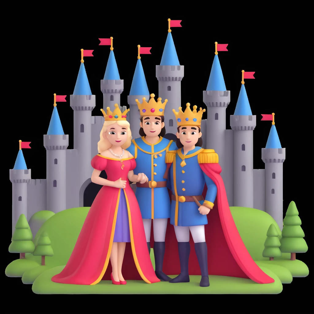 young king and queen posing, castle background emoji