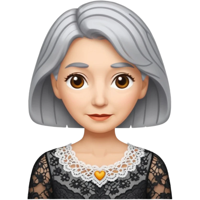 grey haired woman with lace patterned top emoji