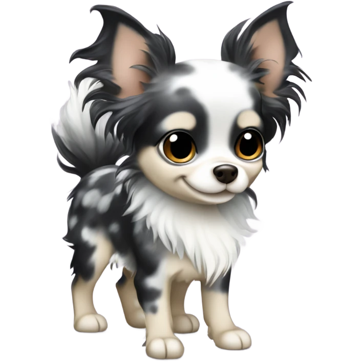 Spunky Blue merle chihuahua long hair with spotted face black emoji