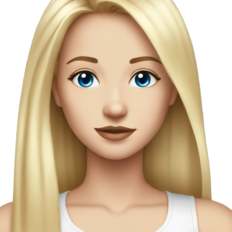 beautiful woman, long straight blonde hair, blue eyes, aesthetic white tank top emoji