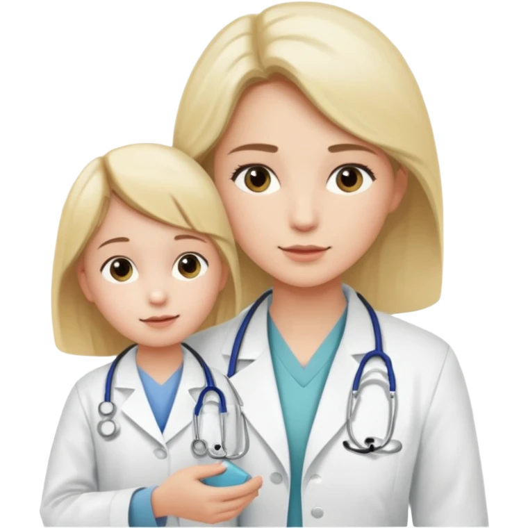 A young medic (woman) attending to a child patient at the local hospital emoji