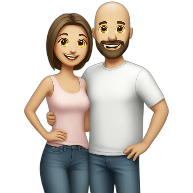 Happy-secret-couple-bald-guy-with-beard-short-haired-girl emoji