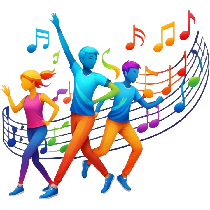 An icon showing vibrant musical notes and rhythm bars, inspired by Muse Dash. The design features colorful, dynamic elements flowing in sync with the beat, with a character dancing in the background. Bright, energetic visuals emphasize the excitement of rhythm-based gameplay. Transparent background. emoji