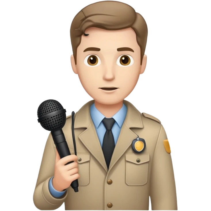 white man journalist with press badge notepad and microphone emoji