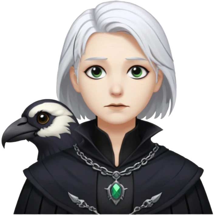 necromancer with black raven outfit white hair emoji