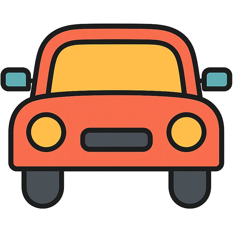 car, front view, bold outlines, color outline icon style emoji