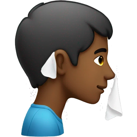 A side profile of a young man with a tissue covering their ear emoji