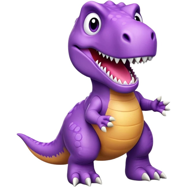 A purple toy T-Rex dinosaur with a happy expression and short arms emoji