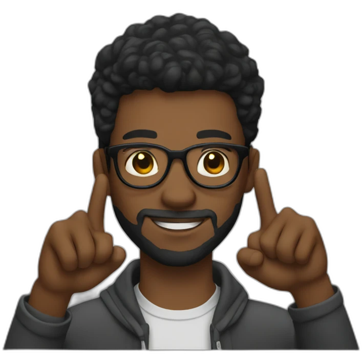 Young Black man with glasses with a beard that makes a finger of honor emoji