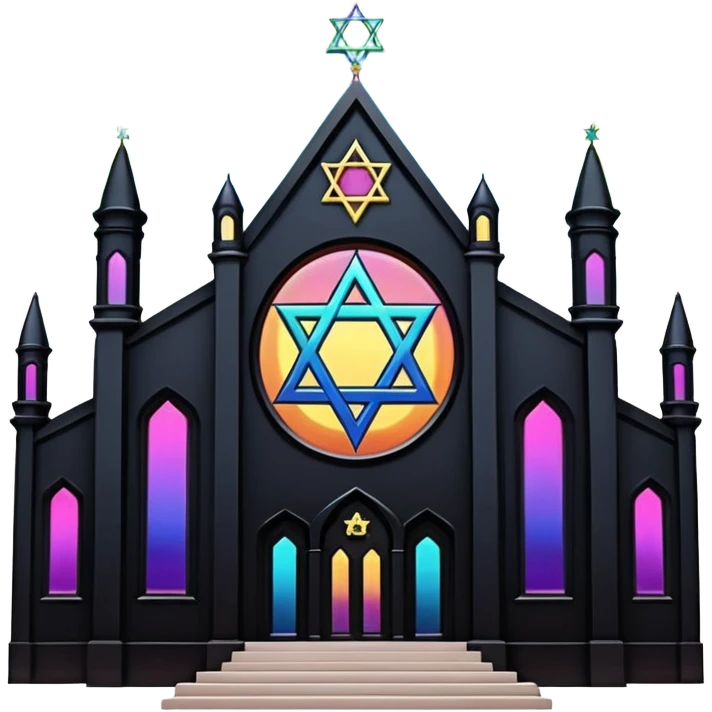 jewish synagogue temple in dark goth aesthetic style with black building and rainbow tint glass windows and star of david and celestial symbolism of peace and acceptance  emoji