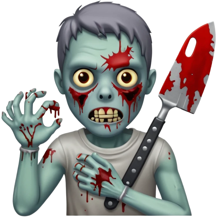 Demonic evil zombie cutting inner wrist with cleaver and blood splattering  emoji