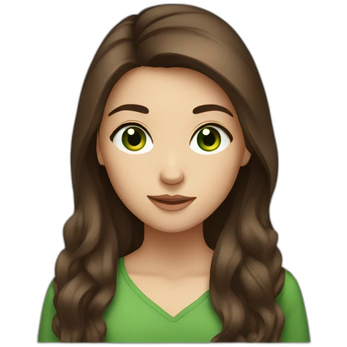 brunet girl with long brown hair aside face and green eyes emoji
