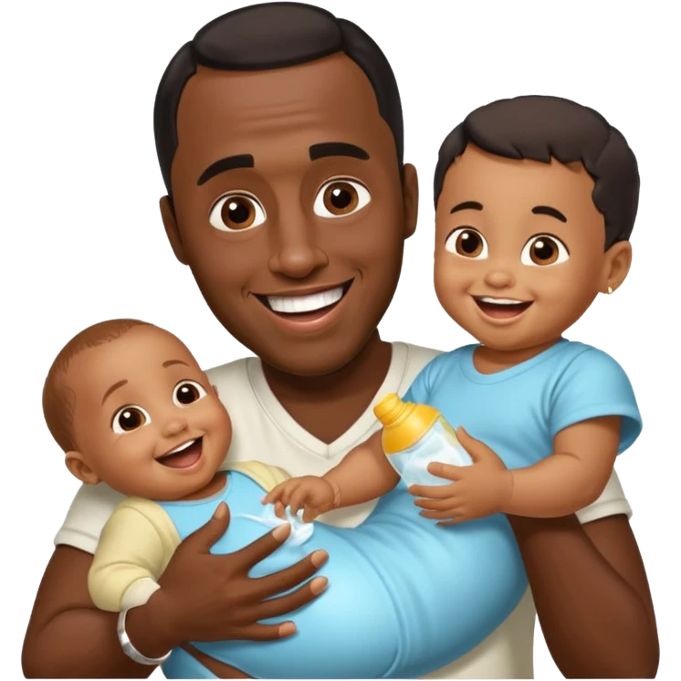 Sean “Diddy” Combs with baby oil and a very small infant and he’s pouring the baby oil on the infant that is laughing with a very exaggerated expression emoji