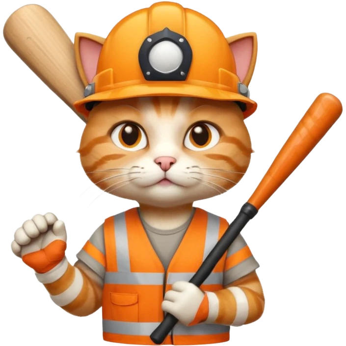 Cat Construction Worker with baseball baty emoji