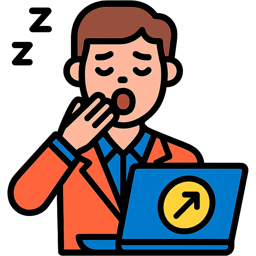 tired marketer yawning holding a laptop in a flat color icon style emoji