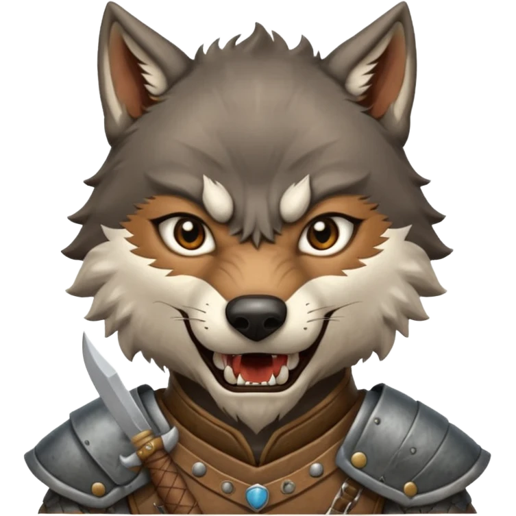 wolf face, mogolian ancient army with small knife emoji
