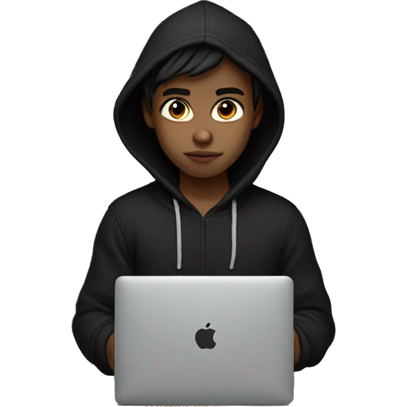 indonesian white skin boy wearingblack-hoodie with macbook emoji