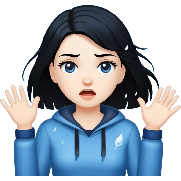 Girl with black hair getting hit by hail emoji
