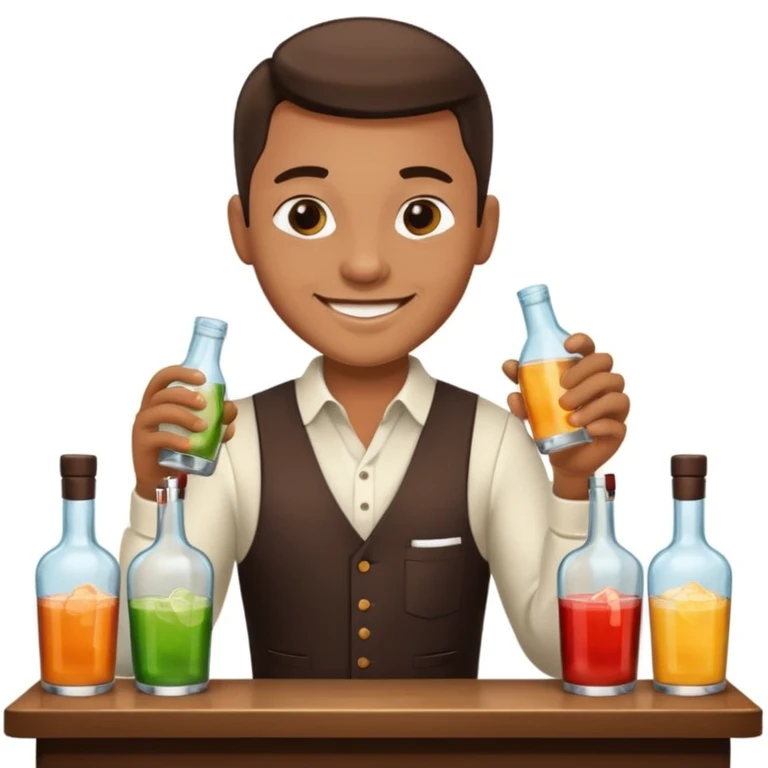 bartender mixing drinks, club backgroudn with bottles emoji