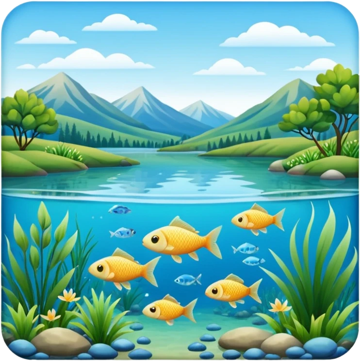real lake landscape with fish emoji