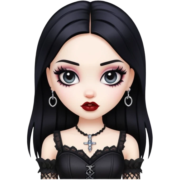 gothic pretty bratz baddie, black hair emoji