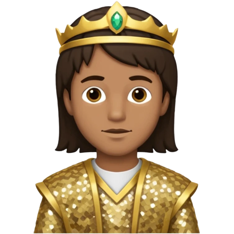 Joshua from The Bible with dark brown hair, gold sequin outfit emoji