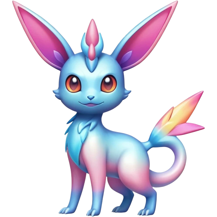 Colorful Shiny Exotic Victini-Salandit-Aurorus-Sylveon-Fakémon-hybrid-creature (full body)  emoji