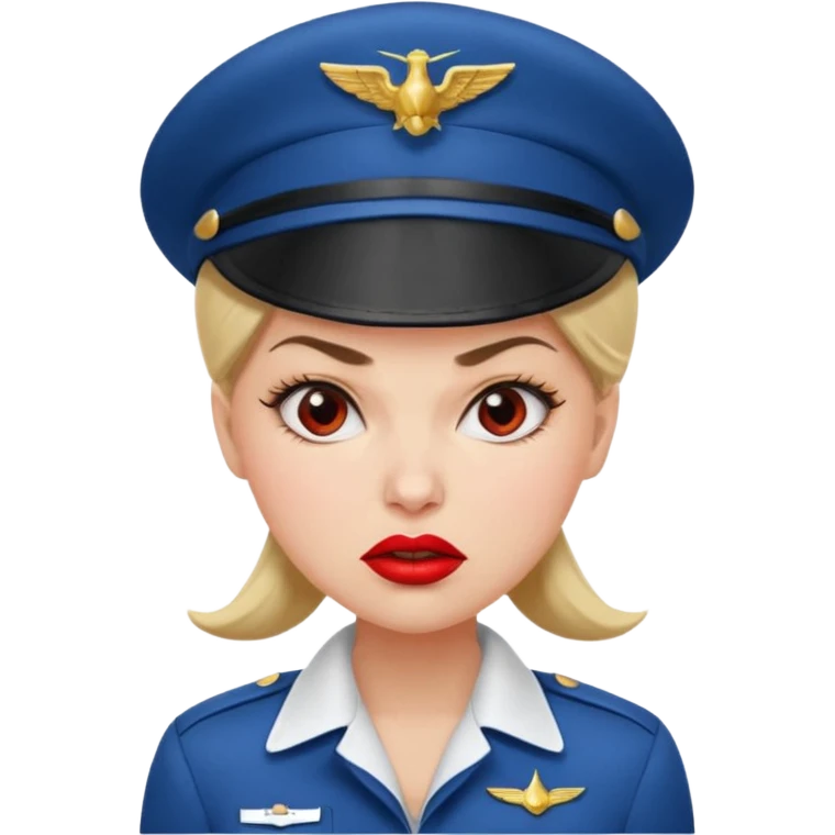 сгенерируй фото женщину с шапкой пилоткой стюардессы и злая  emoji