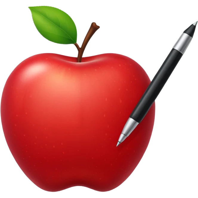 Pen stuck in an apple emoji