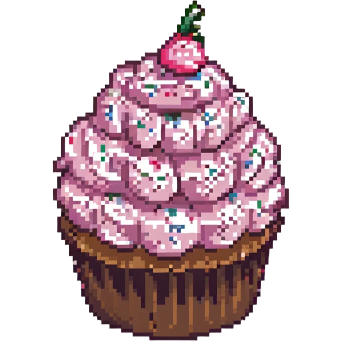 pixel art cupcake with pink frosting and sprinkles emoji