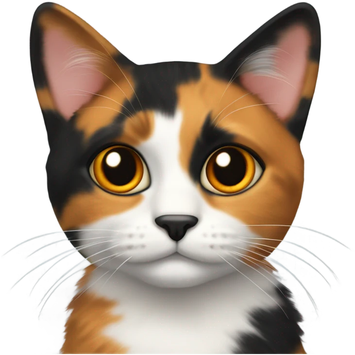 Calico cat with a black face emoji