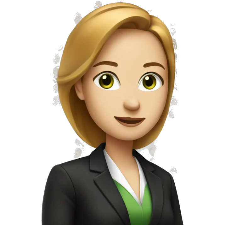 executive woman, straight golden brown hair, green eyes, black suit emoji