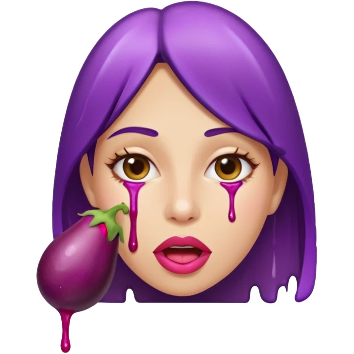 Women with dripping from her mouth after eating an eggplant emoji
