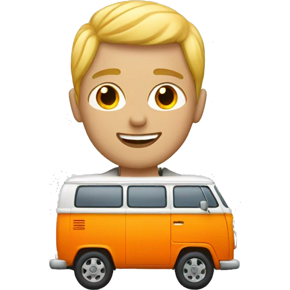 young blond man with orange campervan emoji
